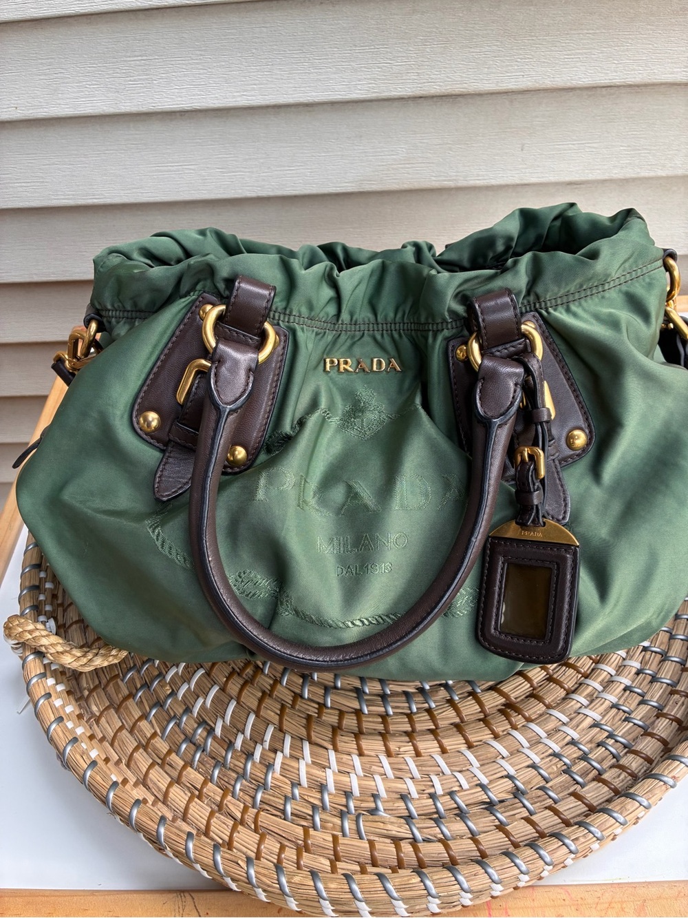 Prada Canapa Green Nylon Shoulder Bag 2 way ( authentic)